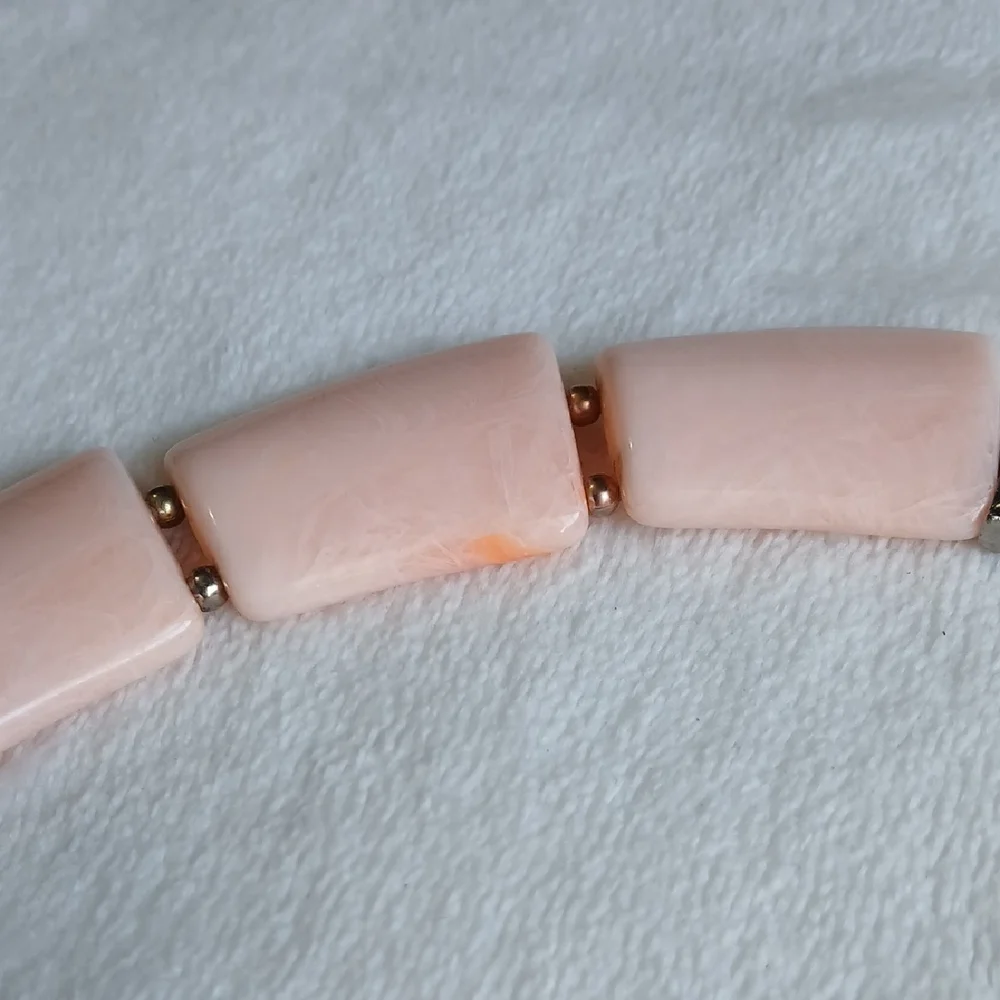 Pale Pink Tile Choker Necklace with Rectangular Links - Picture 3 of 8